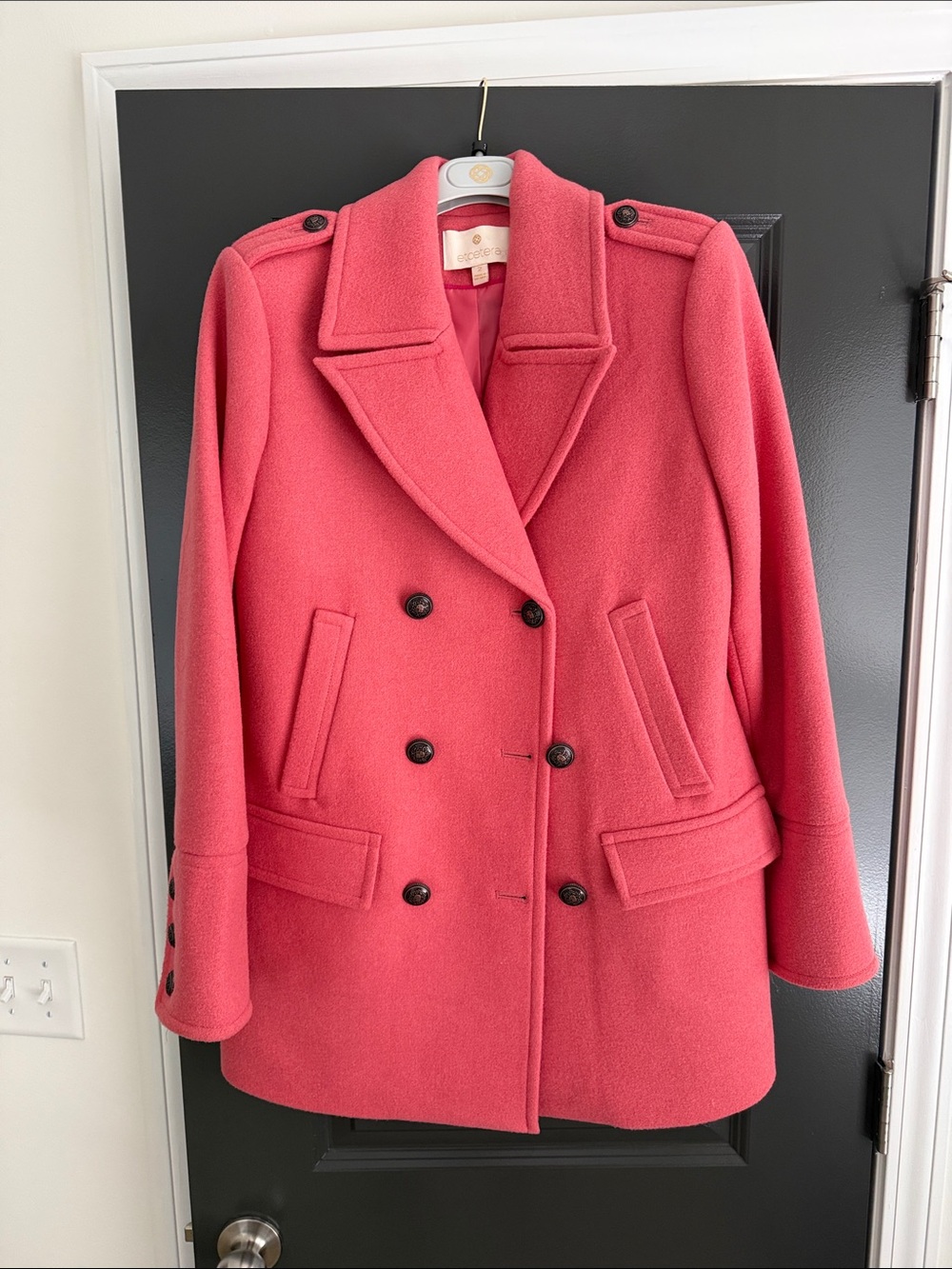 Etcetera Coral Pink Double-Breasted Wool Peacoat